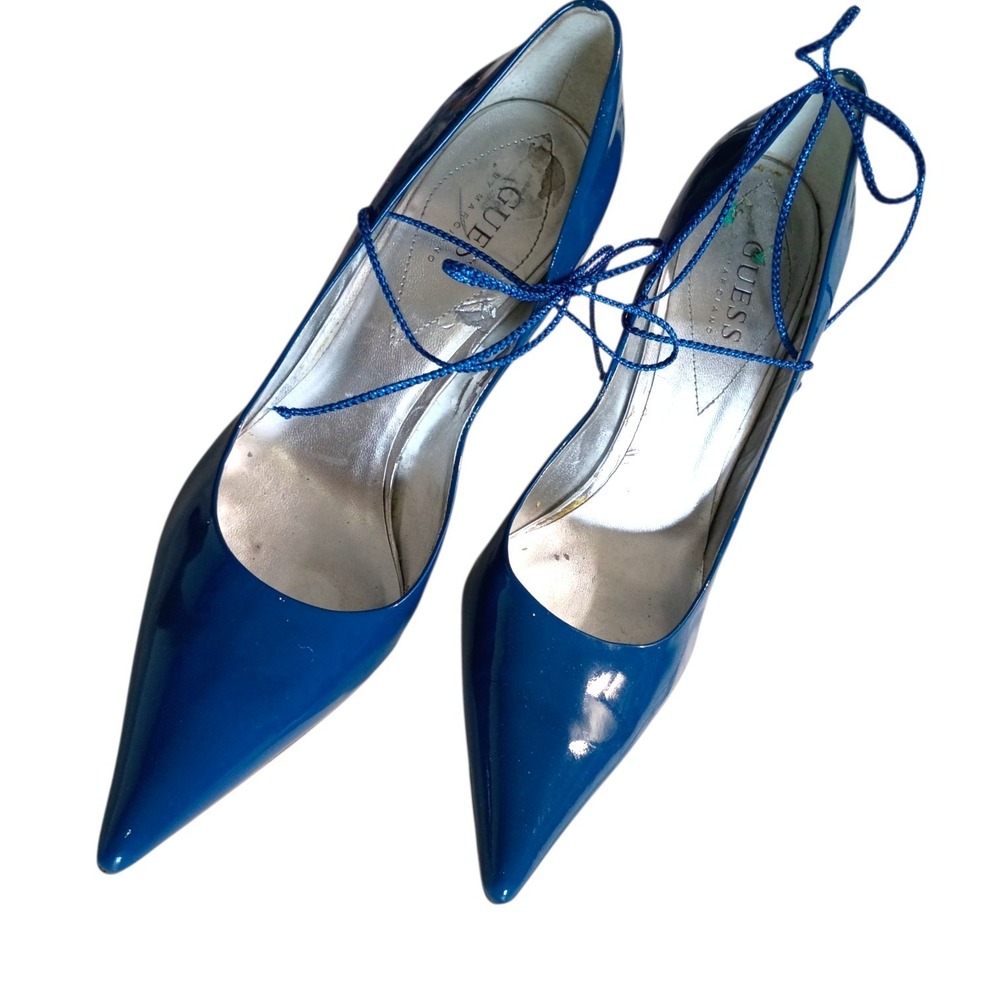 Guess by Marciano Vintage Womens Electric Blue Patent Pointed Ankle Tie Pumps 8M